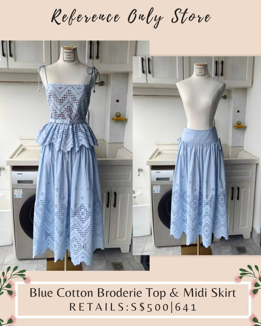 SP Blue cotton Broderie top & midi skirt