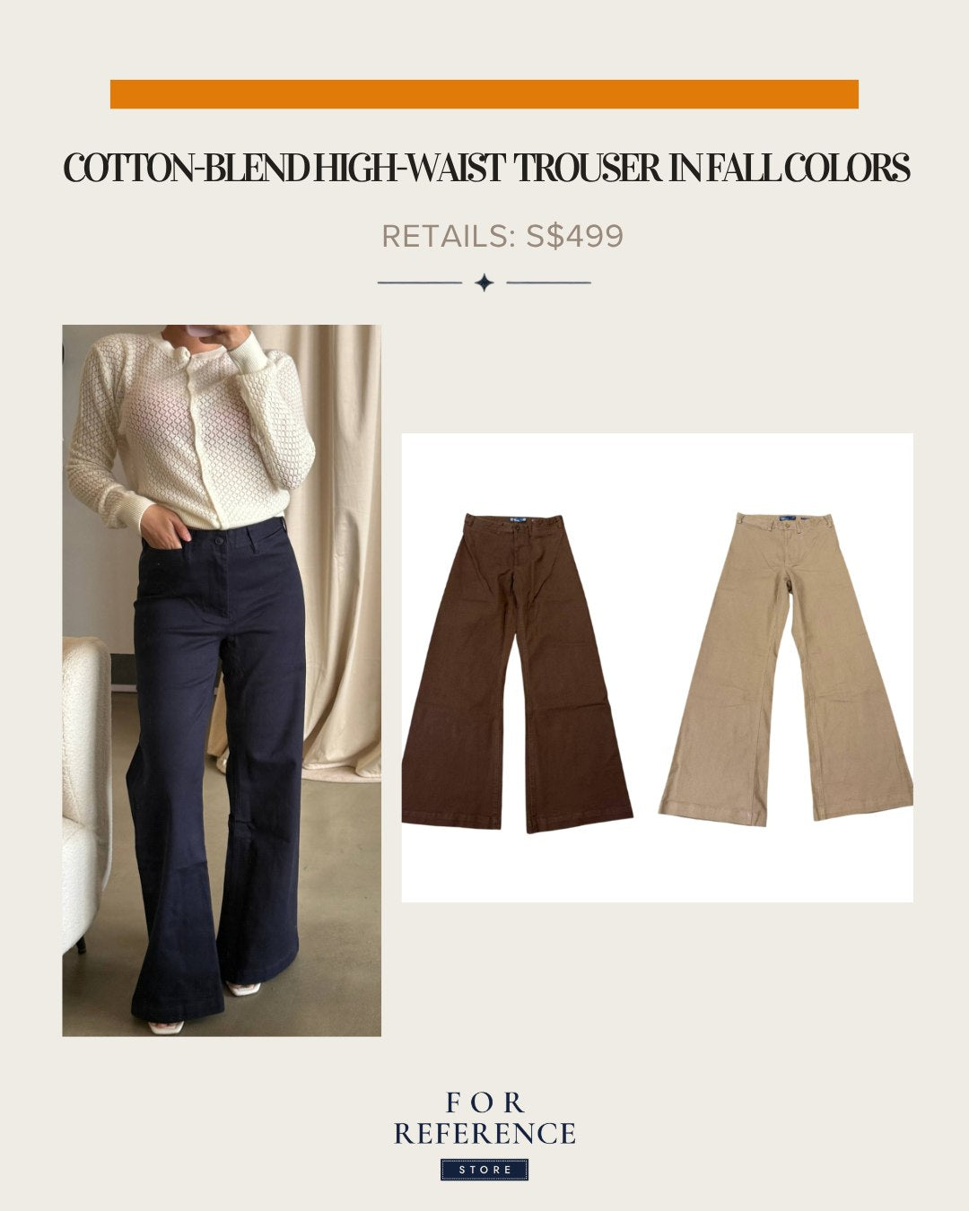 High waist stretch cotton blend trousers in Fall colors
