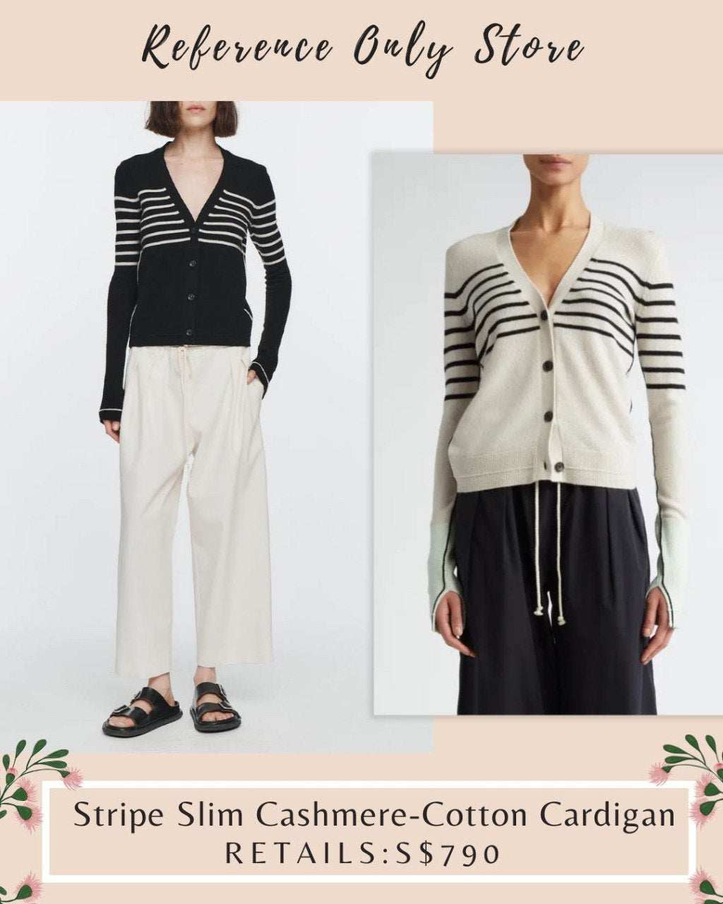 Mm stripe slim cashmere cotton cardigan