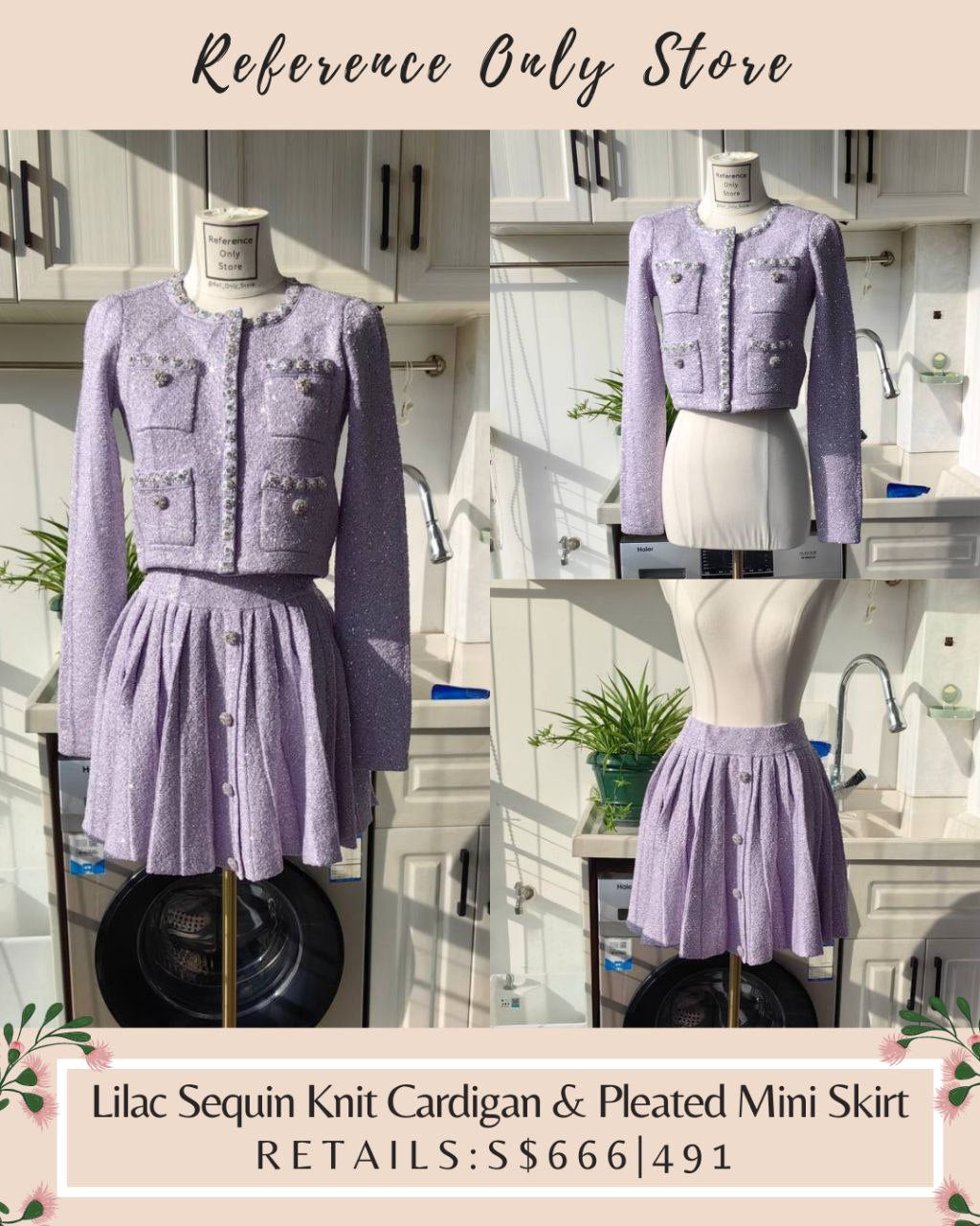 Sp Lilac Sequin Knit Cardigan & Pleated Mini Skirt