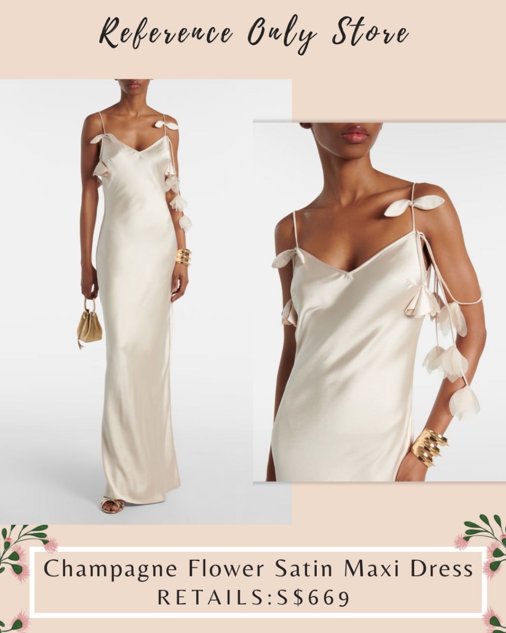 SP Champagne Flower Satin Maxi Dress