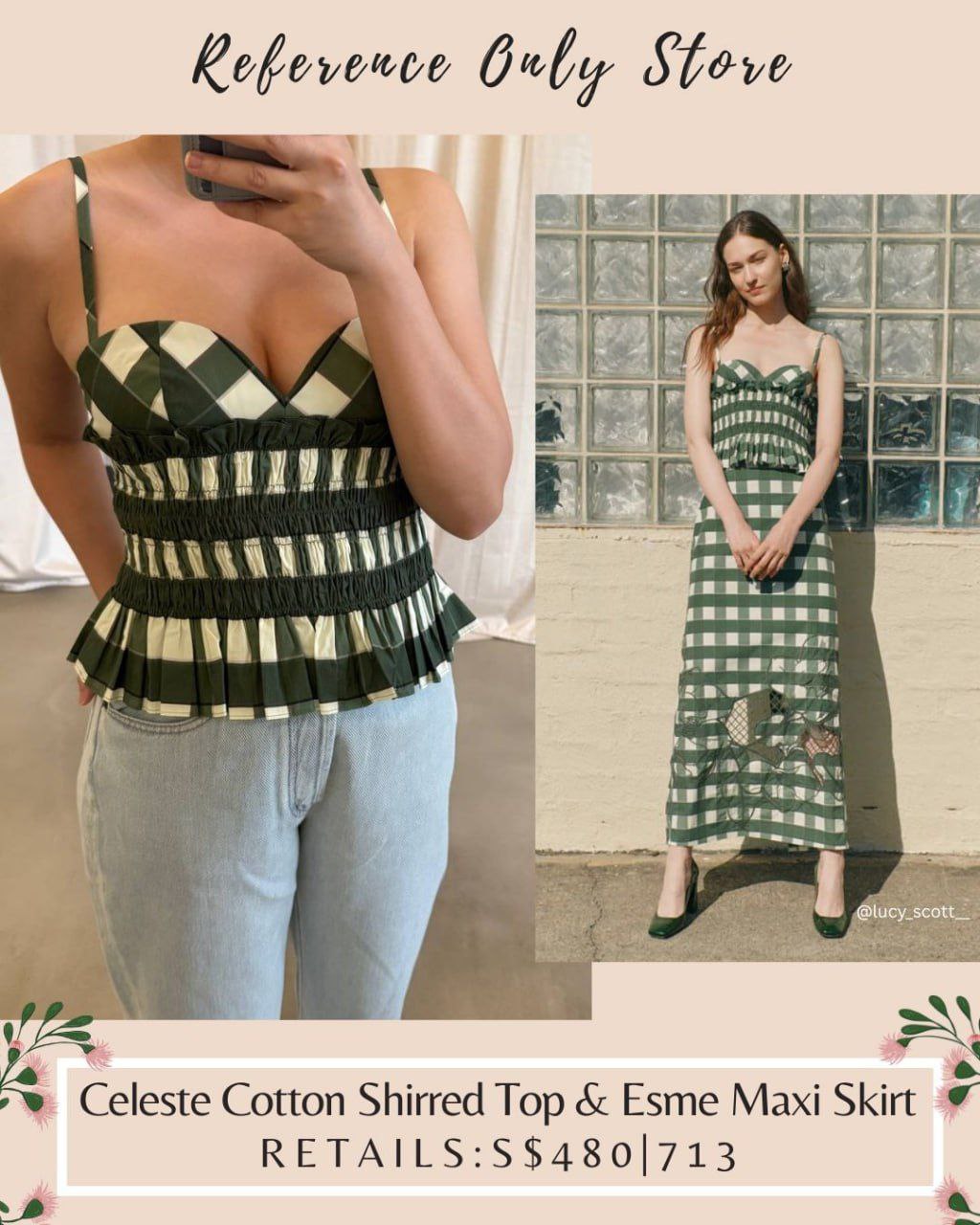 CLE Celeste cotton shirred top and midi skirt