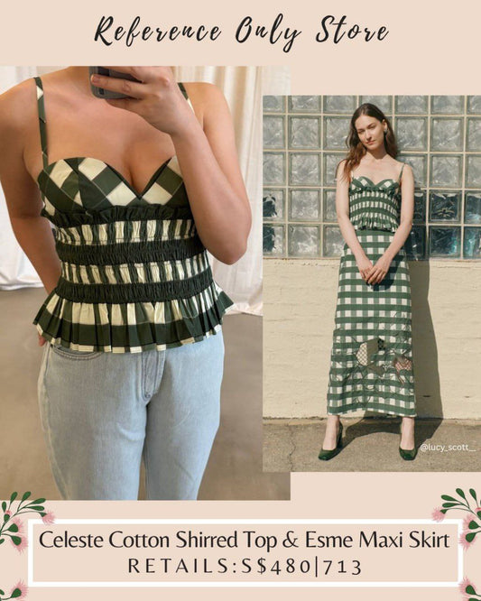 CLE Celeste cotton shirred top and midi skirt