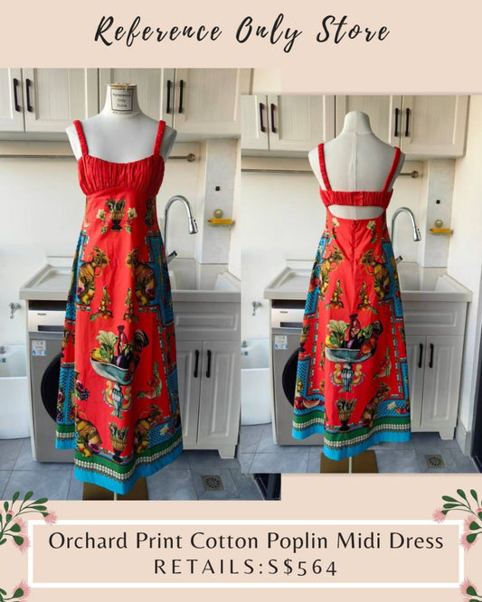 AM Orchard Print cotton poplin midi red dress