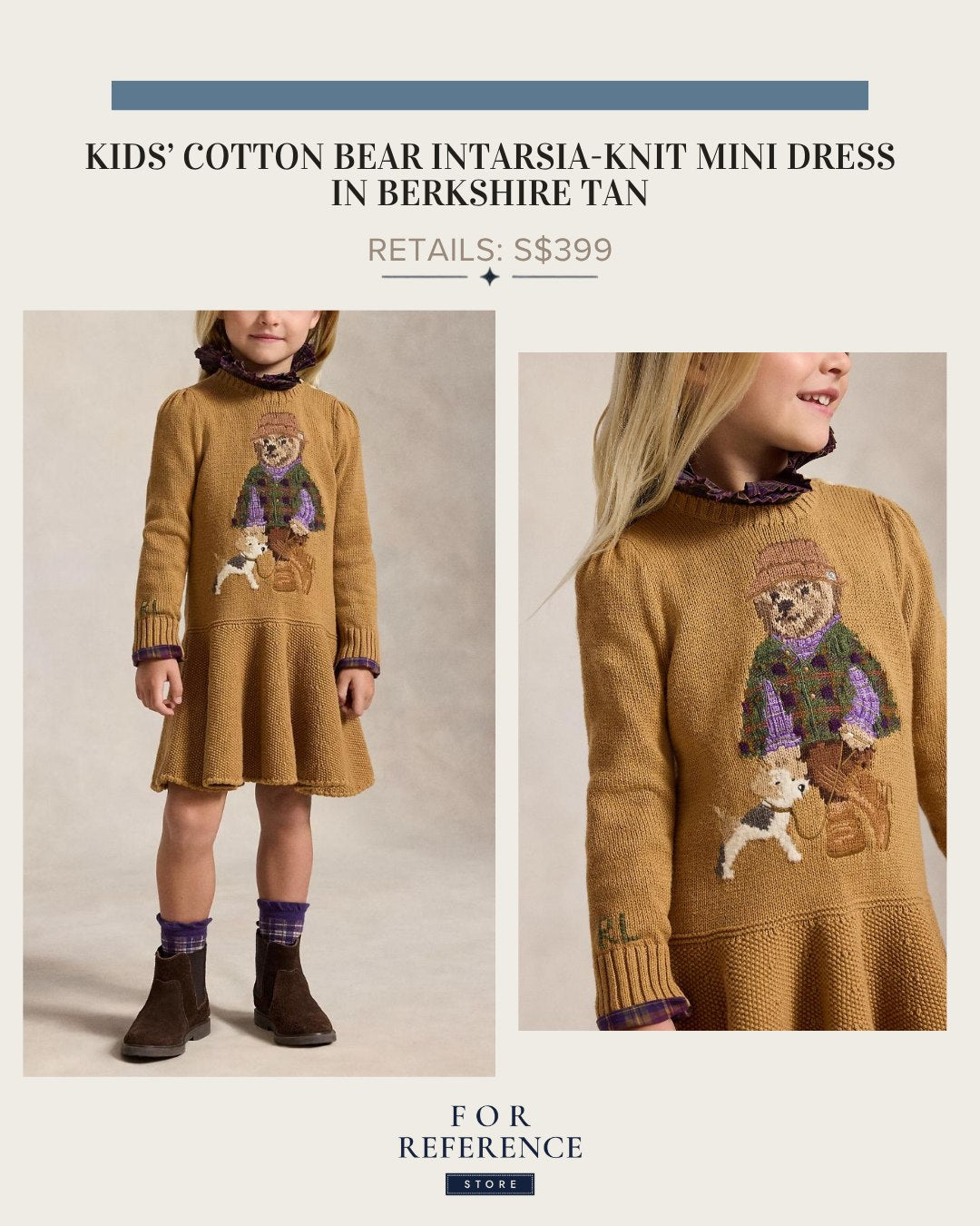 kids cotton bear intarsia knit mini dress