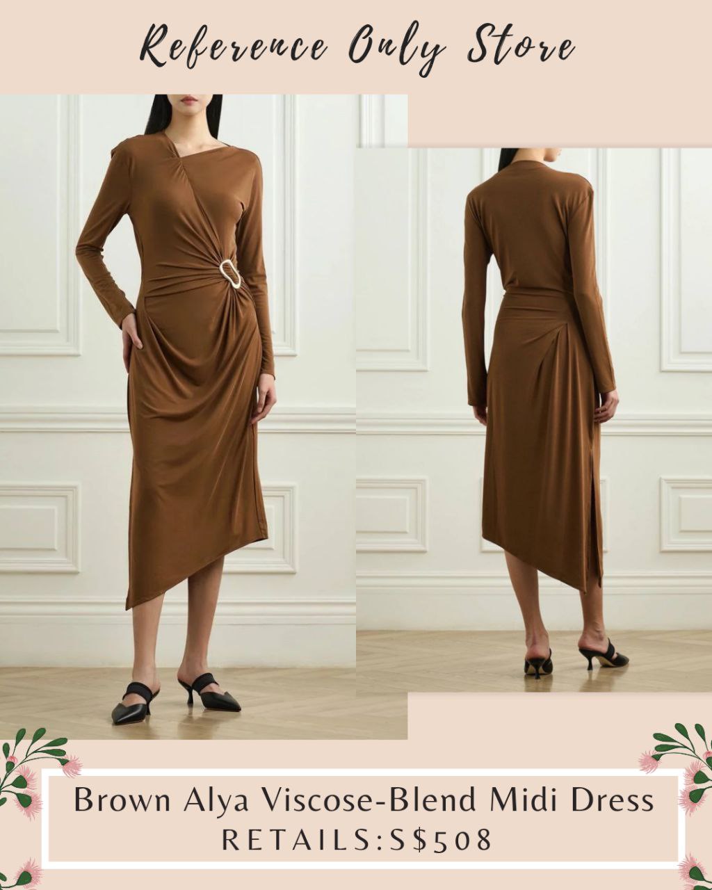 SG Brown Alya Viscose blend midi dress