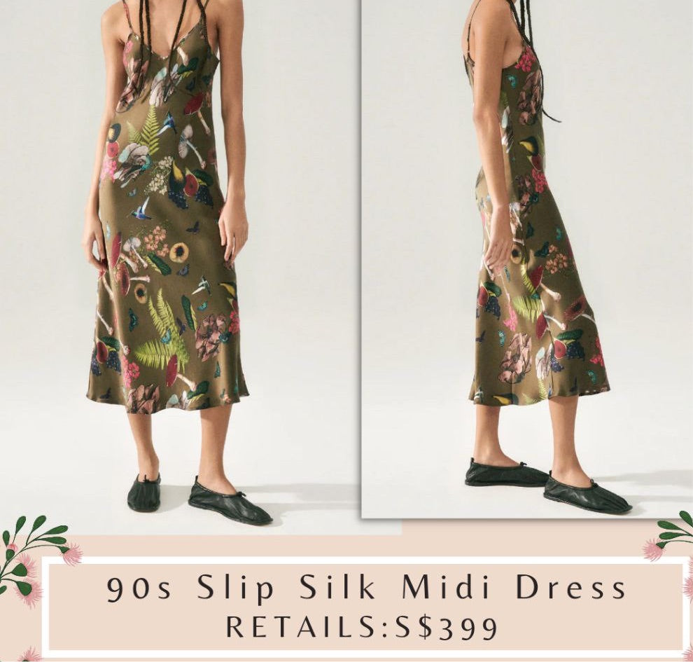 Sl 90s slip Midi dress in Mushroom