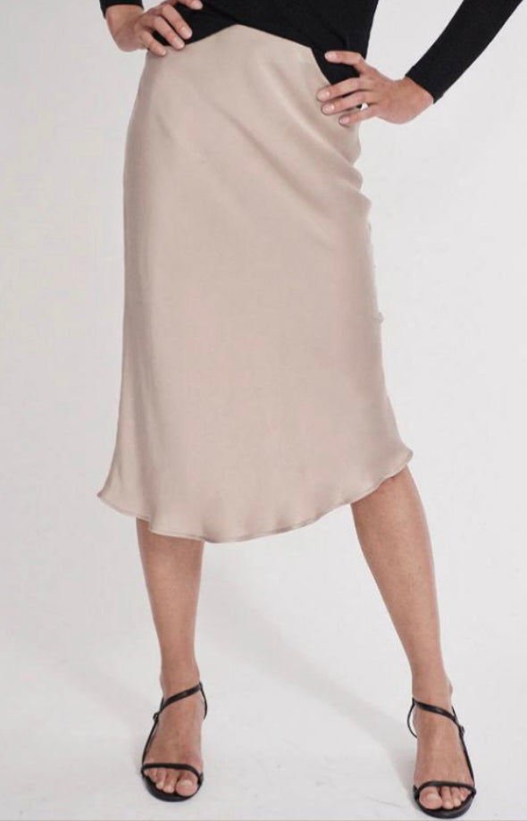 SL Bias Cut 100% Silk Midi Skirt in Hazelnut Champagne