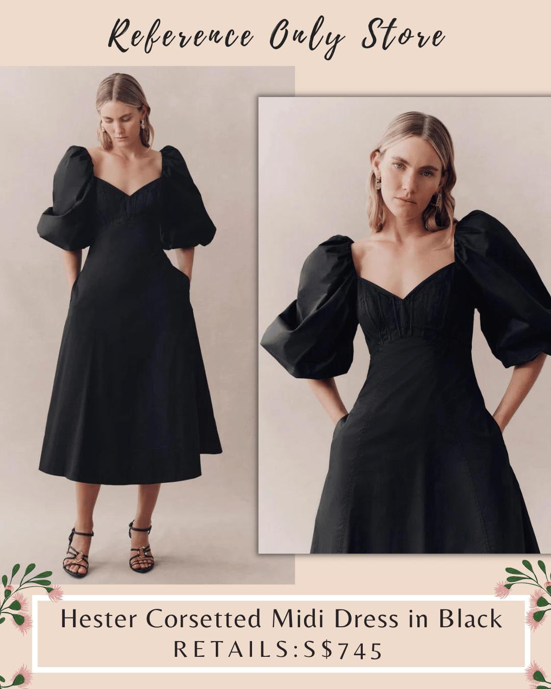 AJ Hester Corsetted Midi Dress in Black