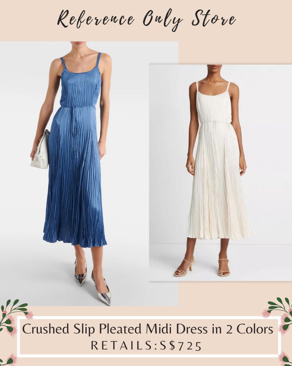 vc crushed slip pleated midi dress