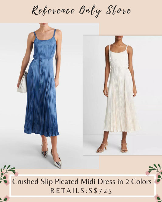 vc crushed slip pleated midi dress