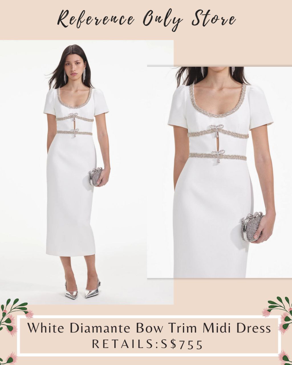 sp white diamante bow trim midi dress – For Reference Store