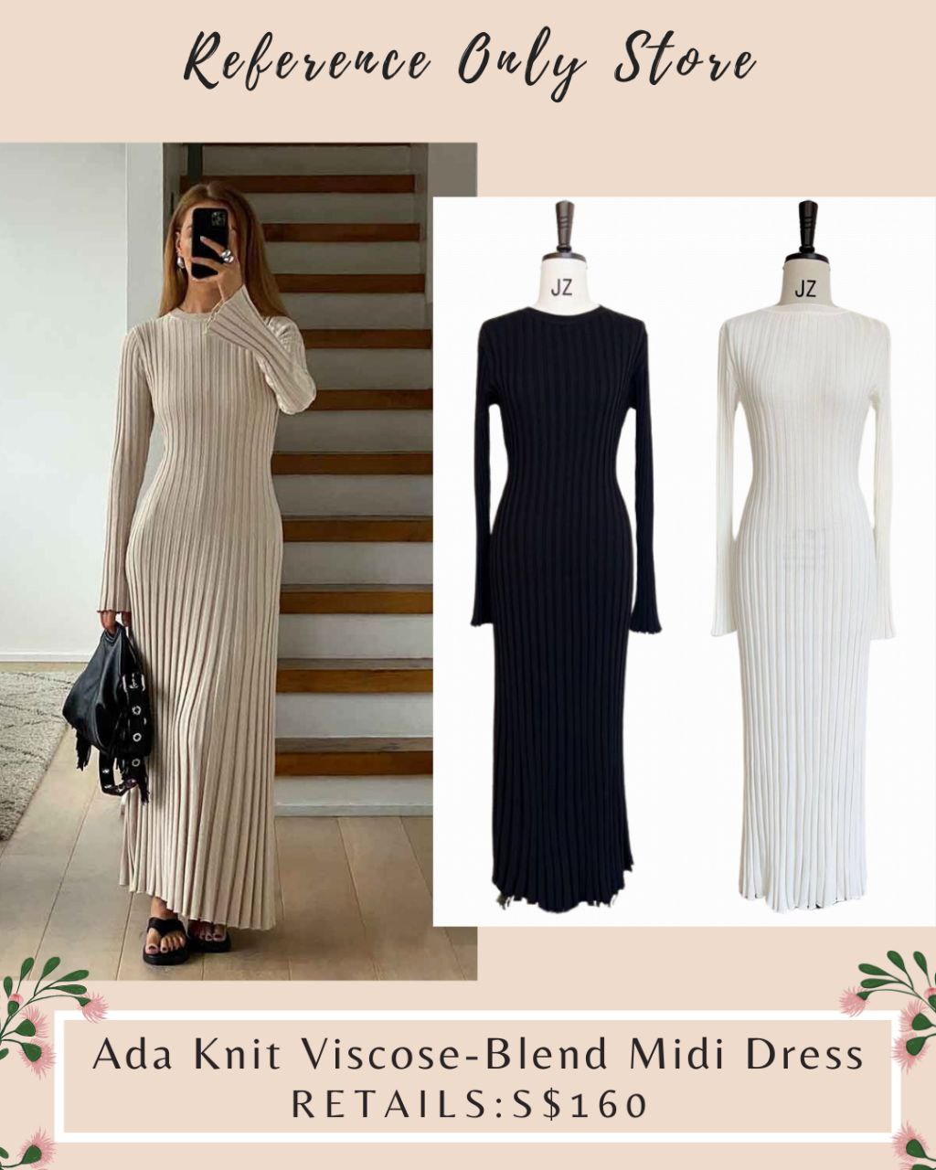 Readystock! Dss Ada knit viscose blend midi dress