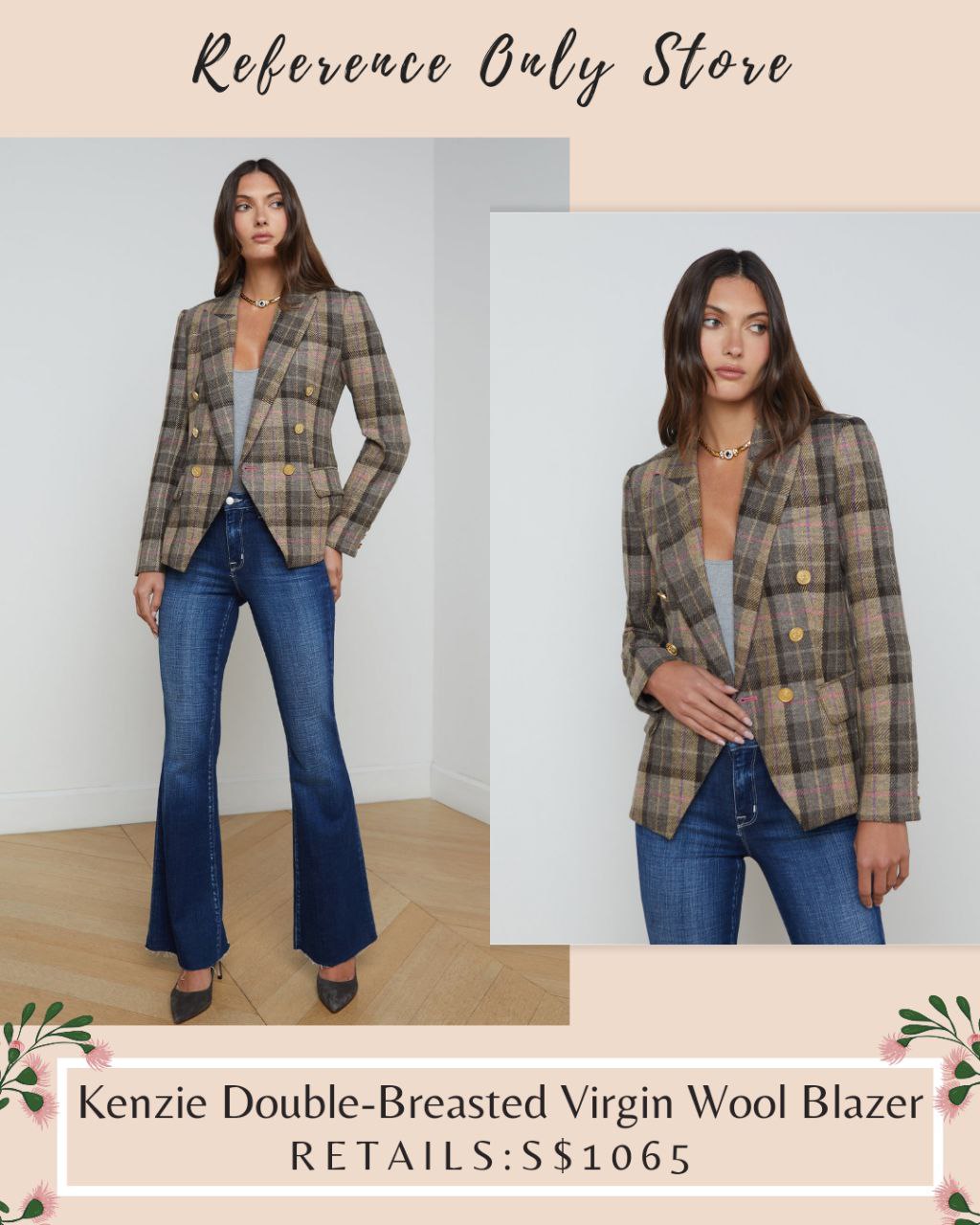 LG Kenzie Double Breasted Virgin Wool Blazer in Check