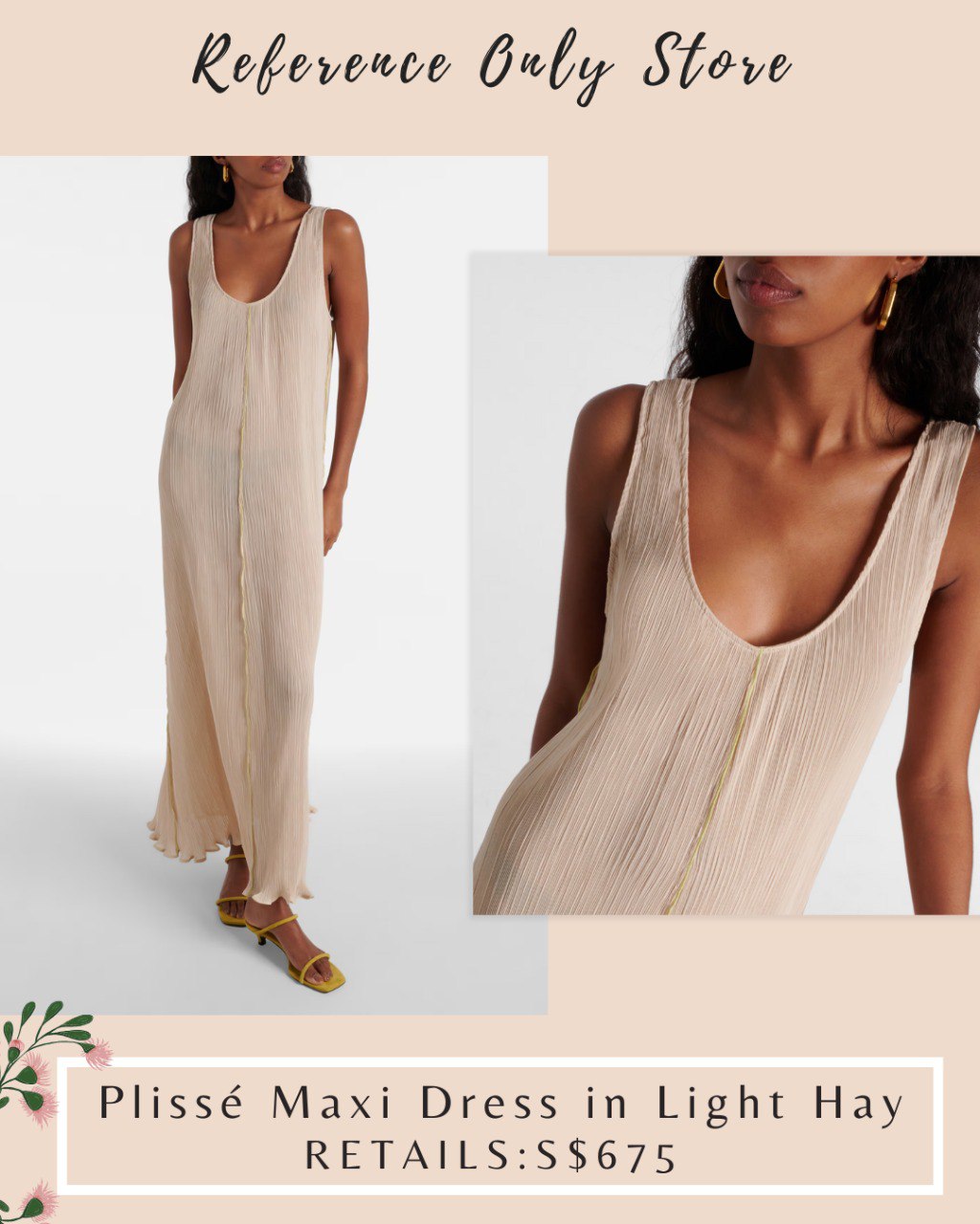 Tot Plisse maxi dress in hay / cream