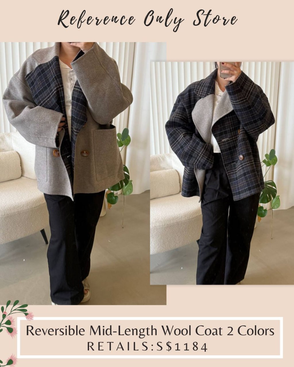 VW Reversible mid length wool coat