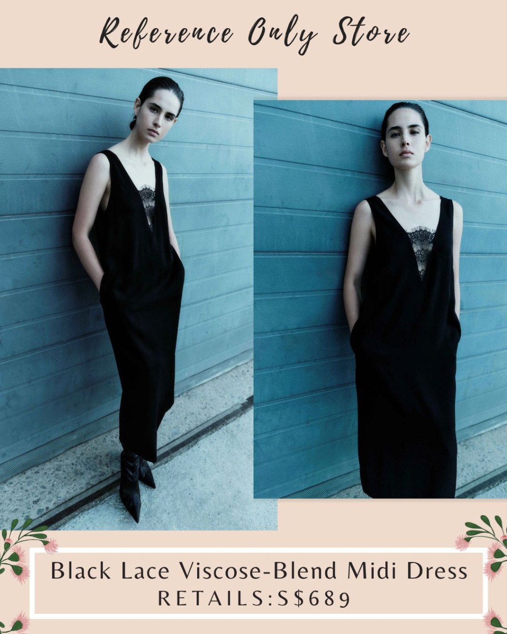 DM Black Lace Viscose Blend Midi Dress