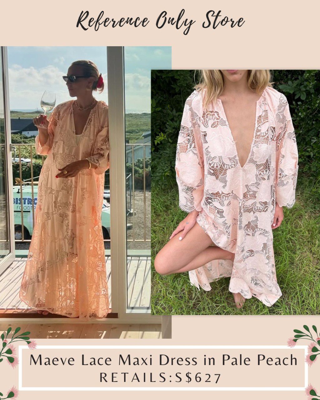 ML Maeve Lace maxi dress in pale peach