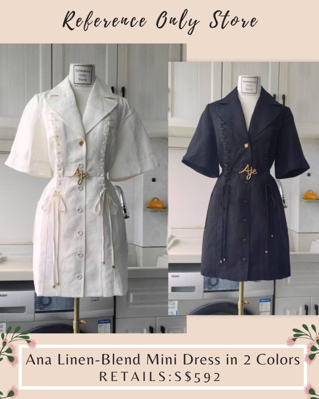 Aj Ivory and black Ana linen blend mini dress