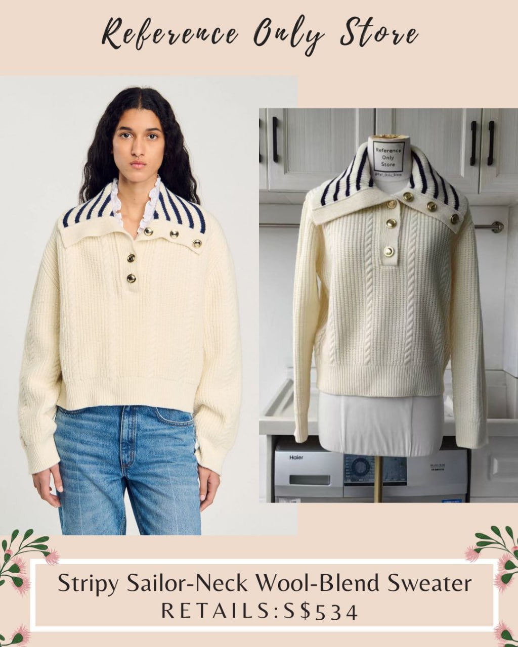 SD Stripy sailor neck wool blend sweater