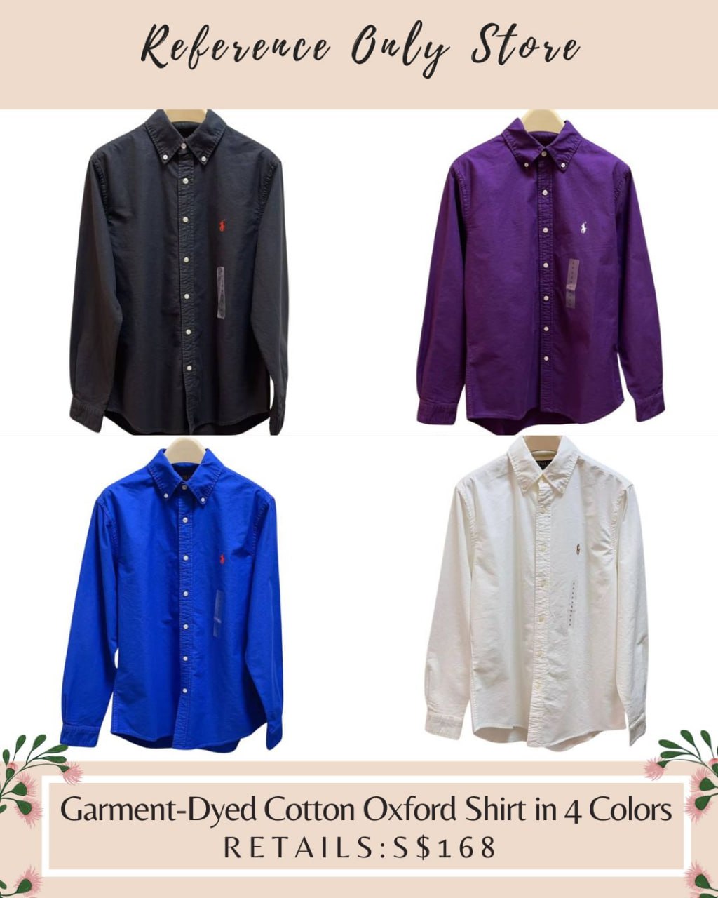 New colors! RL Men's / unisex Garment Dyed Cotton oxford Shirt in 4 colors
