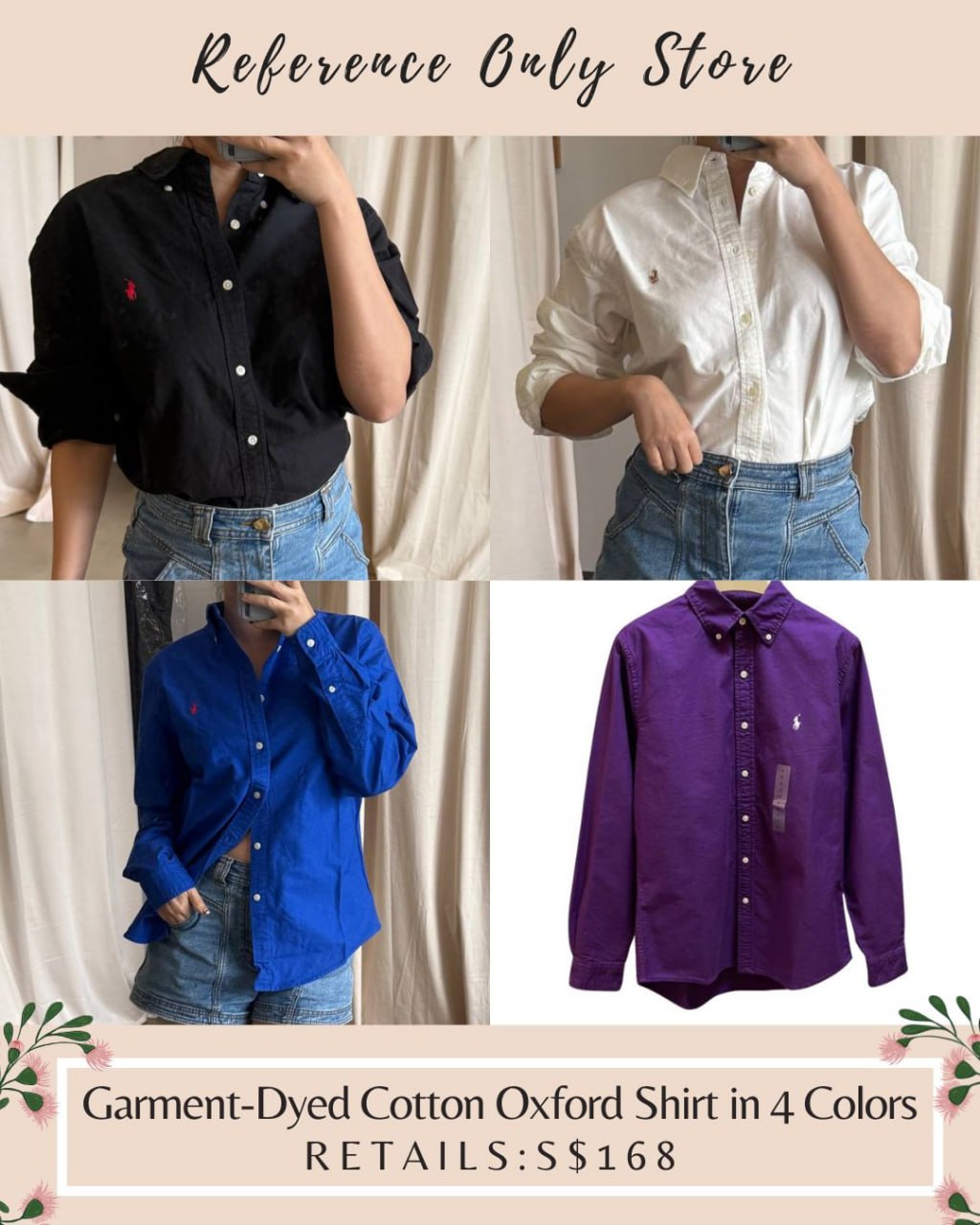New colors! RL Men's / unisex Garment Dyed Cotton oxford Shirt in 4 colors