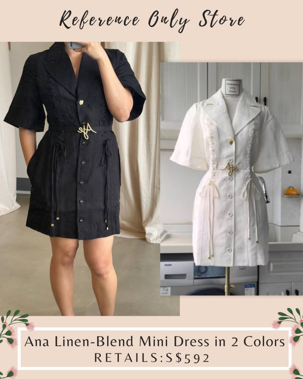 Aj Ivory and black Ana linen blend mini dress