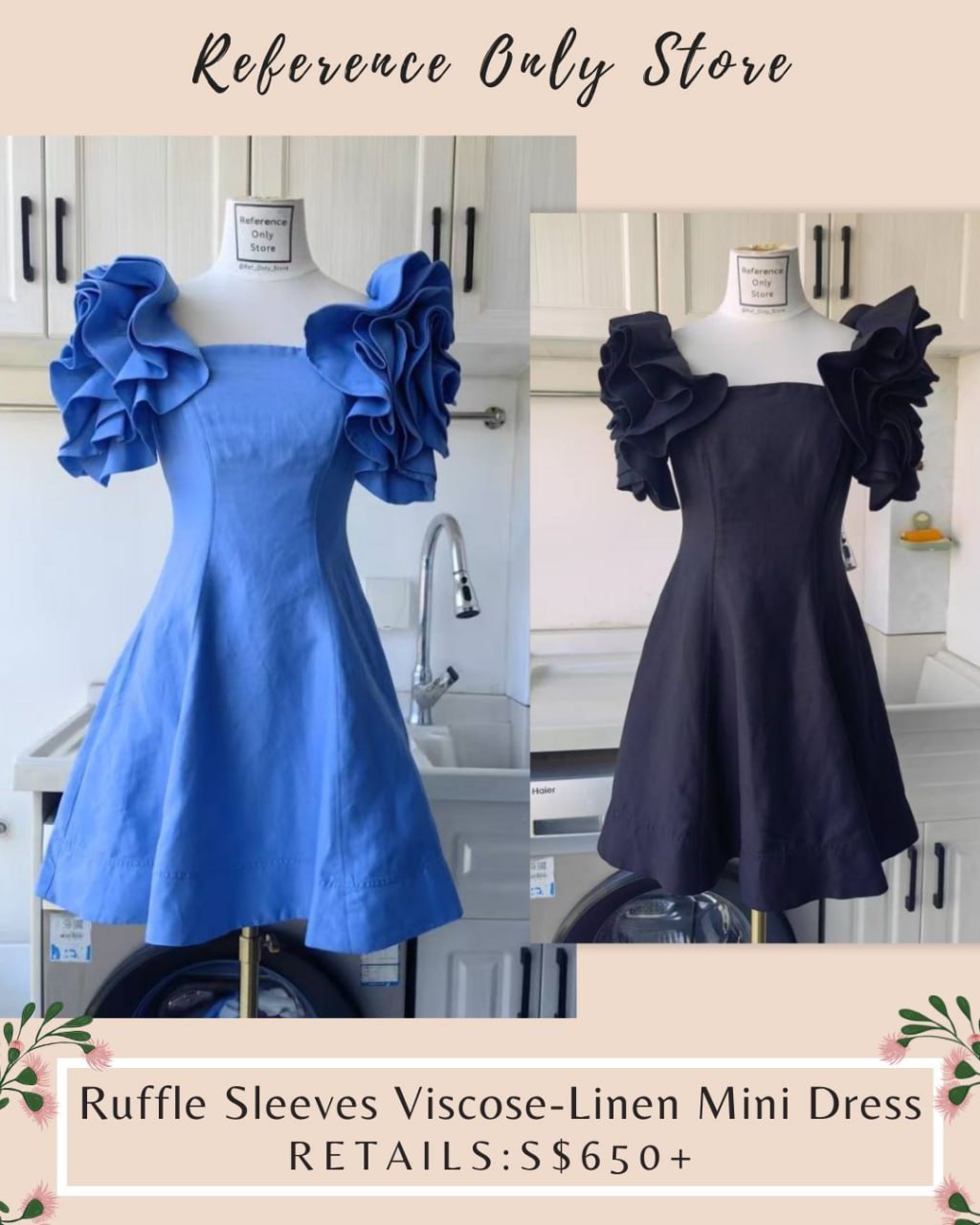 AJ Ruffle sleeves viscose linen mini dress