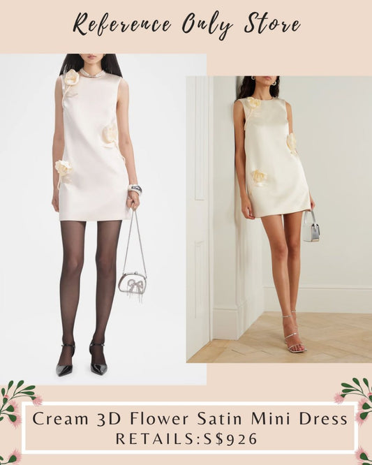 SP Cream 3D flower satin mini dress