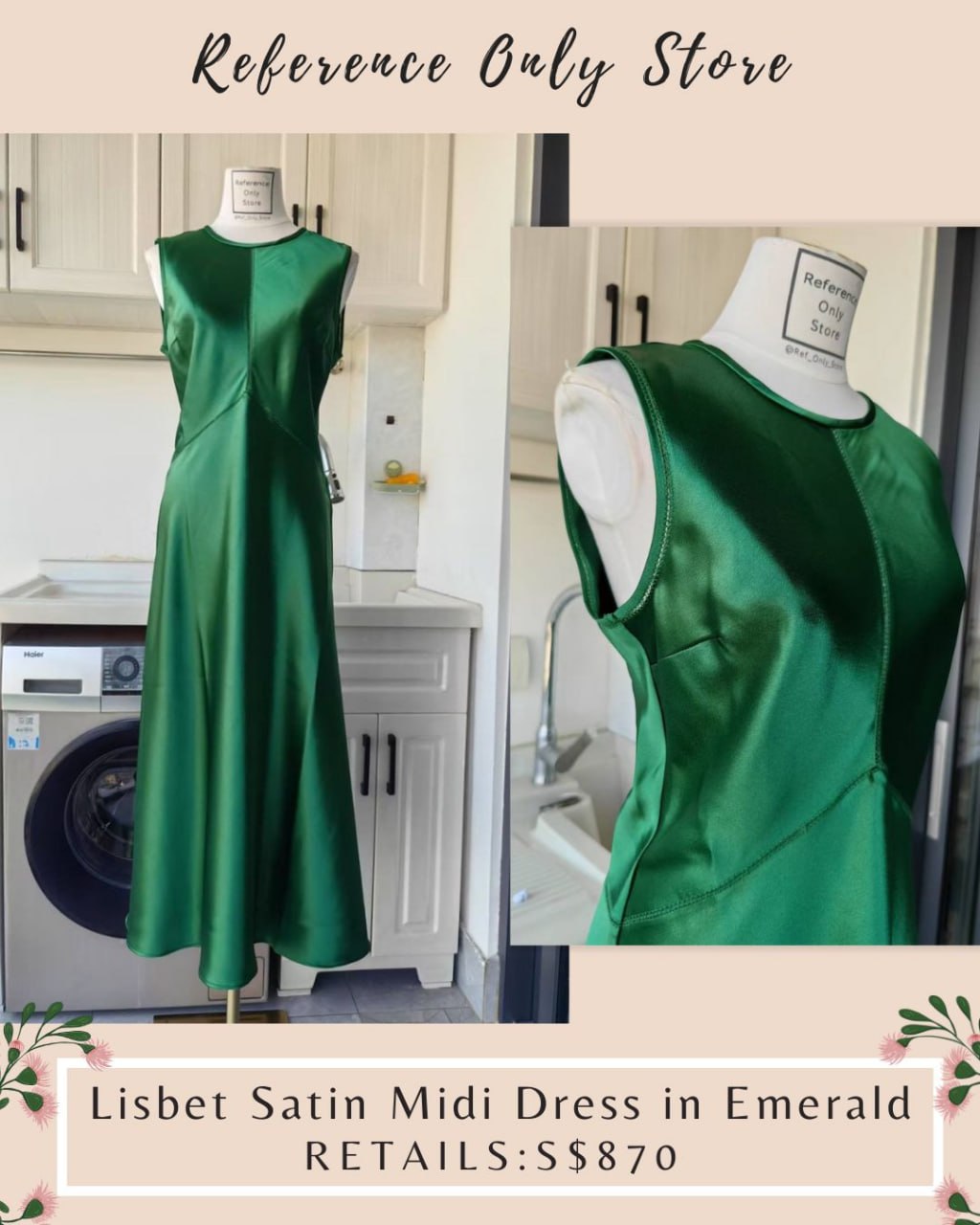 2 colors! UJ Lisbet Satin Midi Dress in Emerald green | black