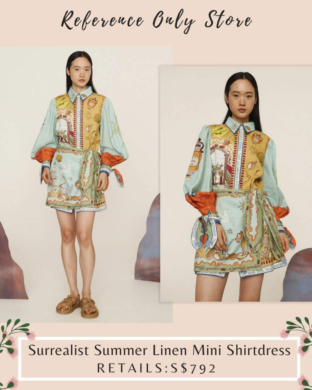 AM Surrealist Summer linen shirt dress mini