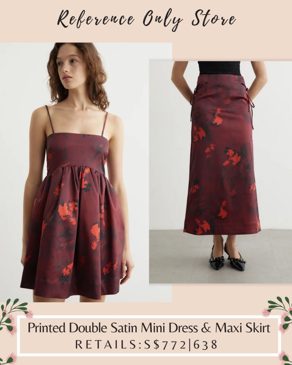 GN Printed Double satin mini dress and maxi skirt