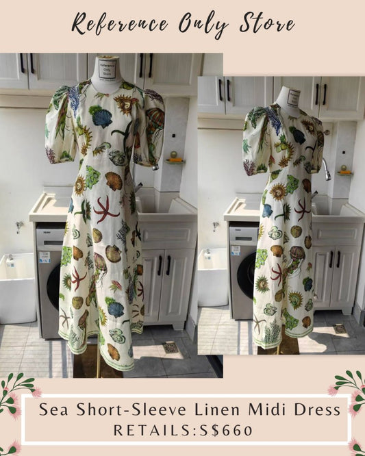 AM  Sea short sleeve linen midi dress