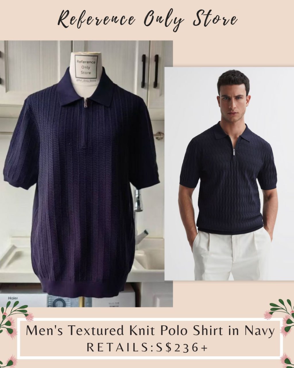 RS Men's Textured Knit polo shirt in navy