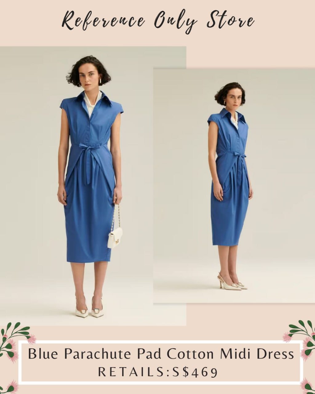 ST Blue Parachute pad cotton midi dress