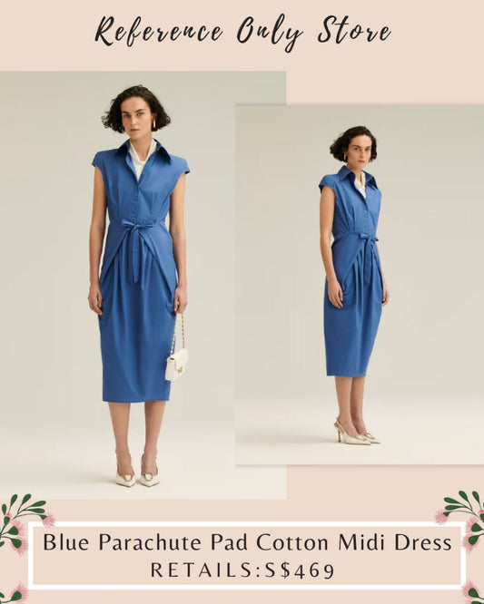 ST Blue Parachute pad cotton midi dress