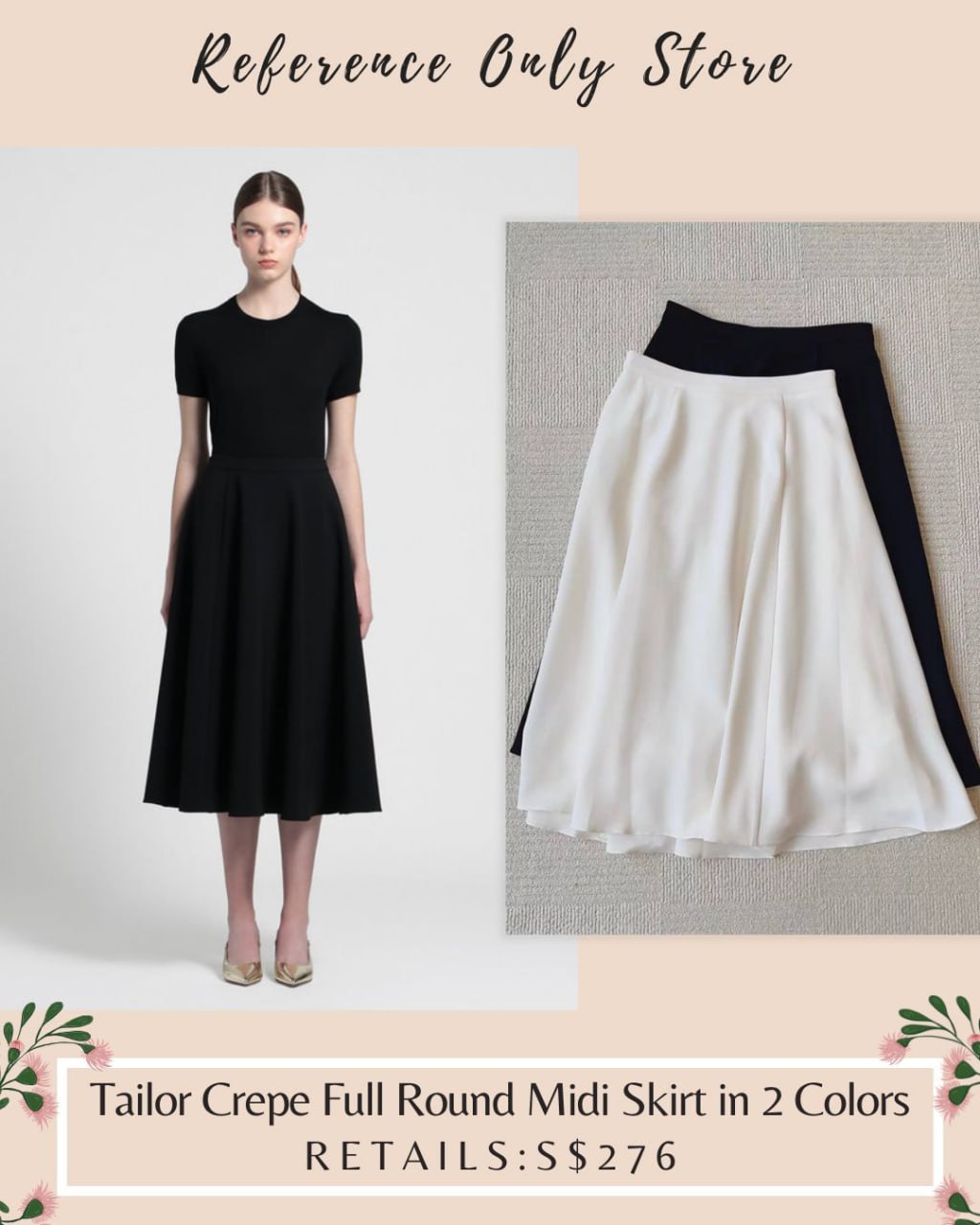 TH Tailor Crepe Full Round midi skirt in 2 colors