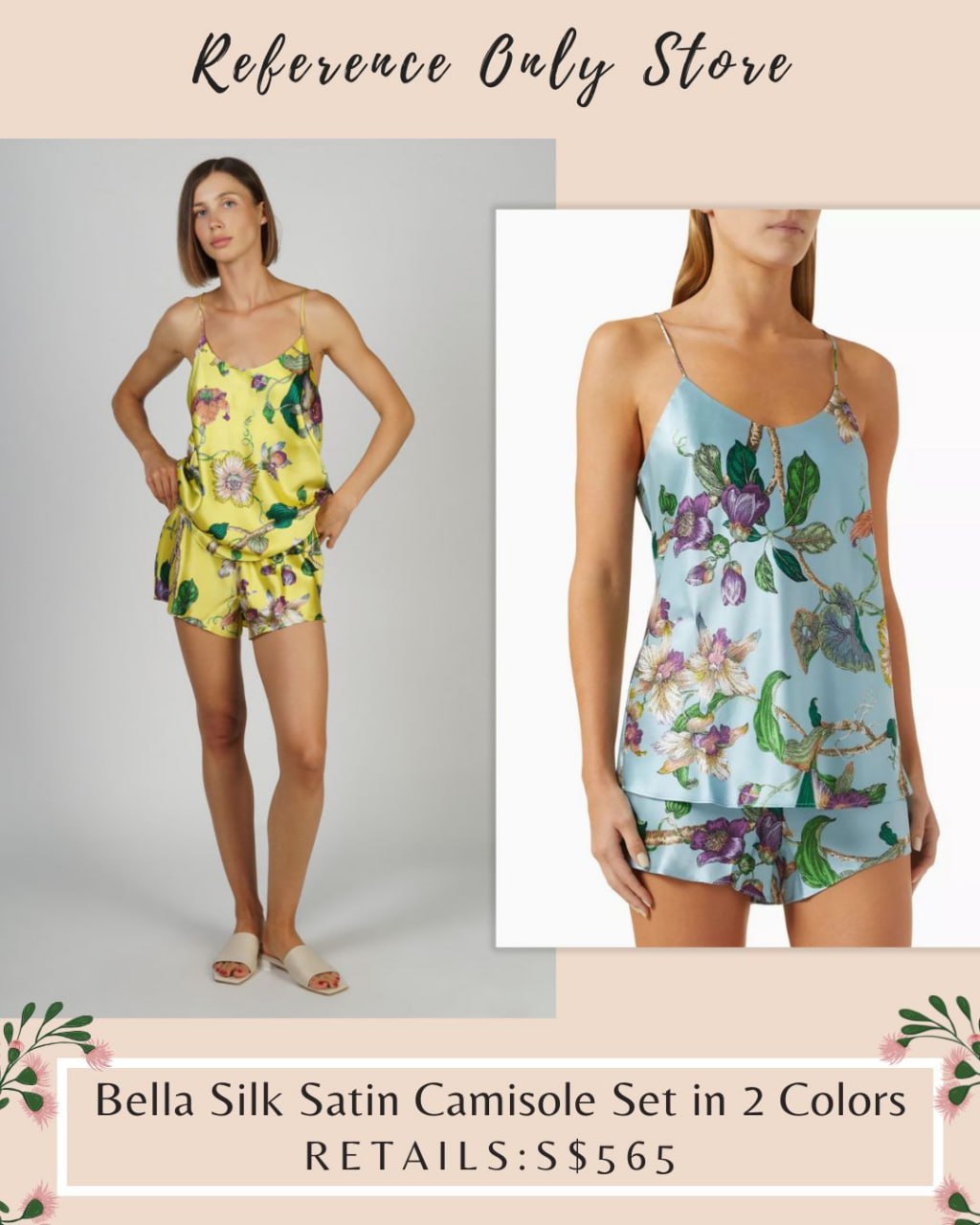 OVH Bella silk satin camisole shorts set in 2 colors