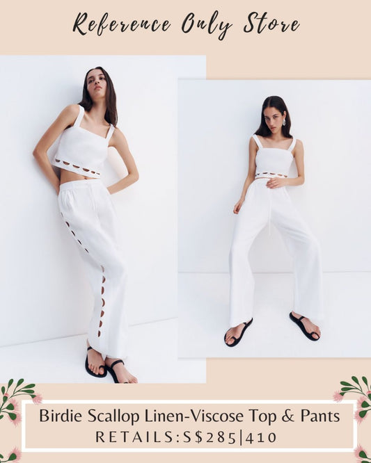 SJ Birdie Scallop linen viscose top & pants