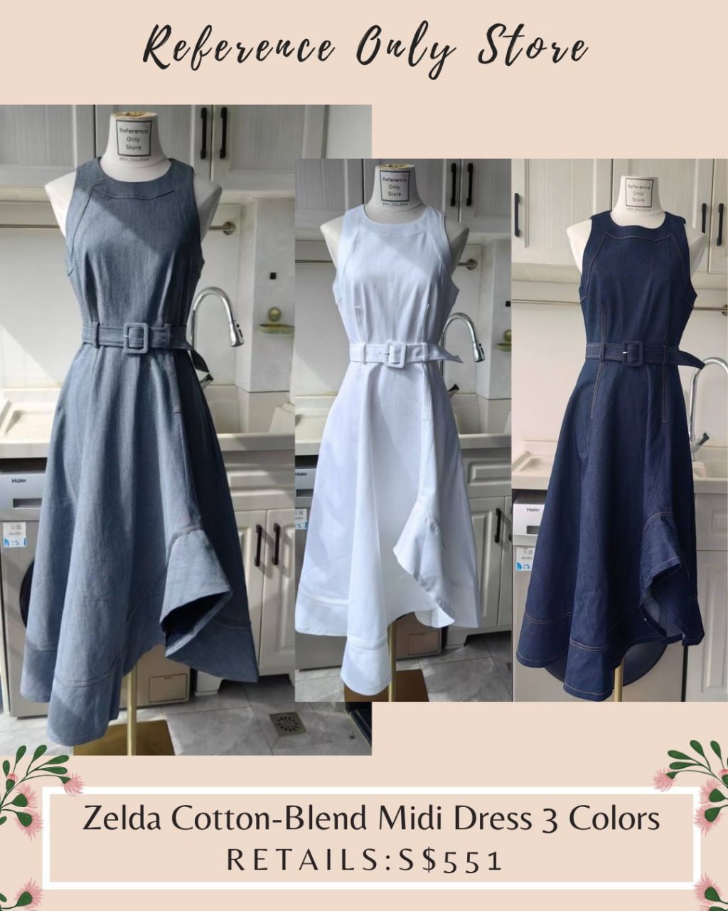New colors! CAS Zelda denim cotton blend midi dress