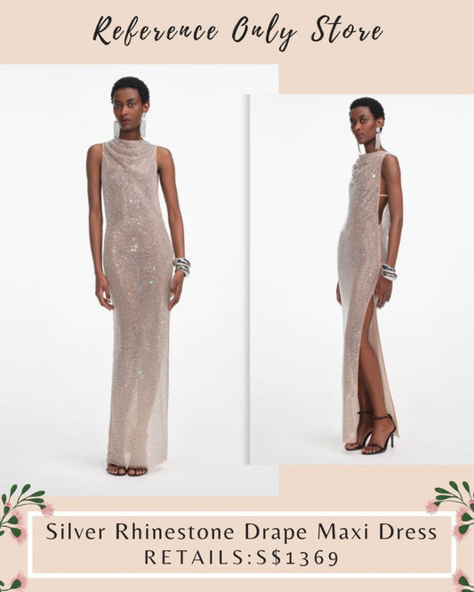 SP Silver Rhinestone Drape Maxi dress