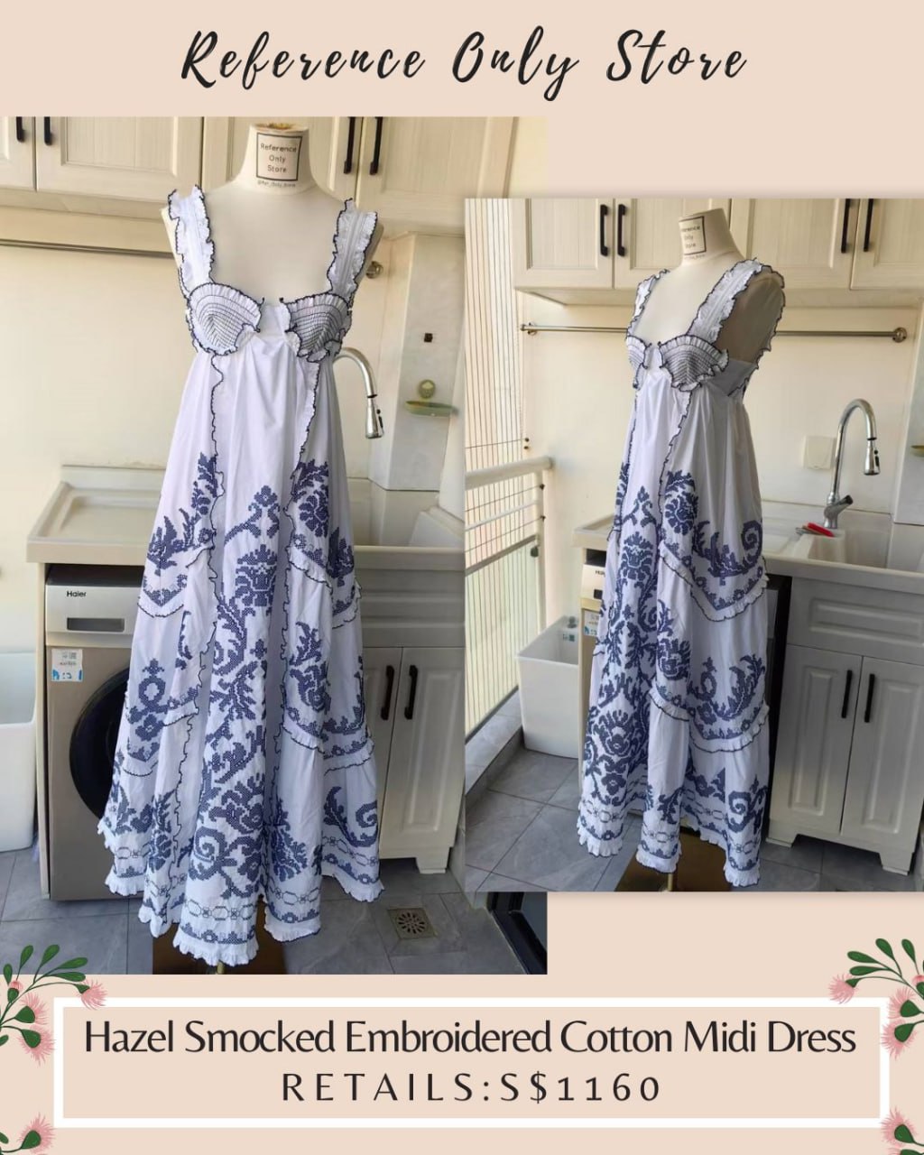AM Hazel Smocked embroidered cotton midi dress