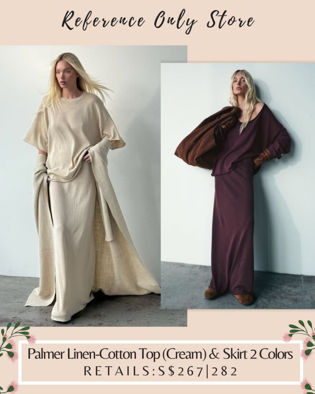 HS Palmer linen cotton top (cream) & skirt 2 colors