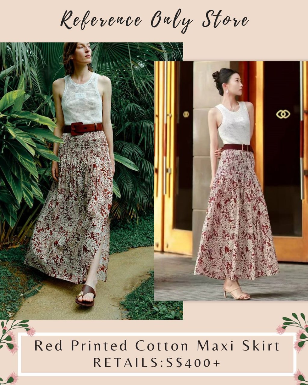 EDI X SE Red printed cotton midi skirt
