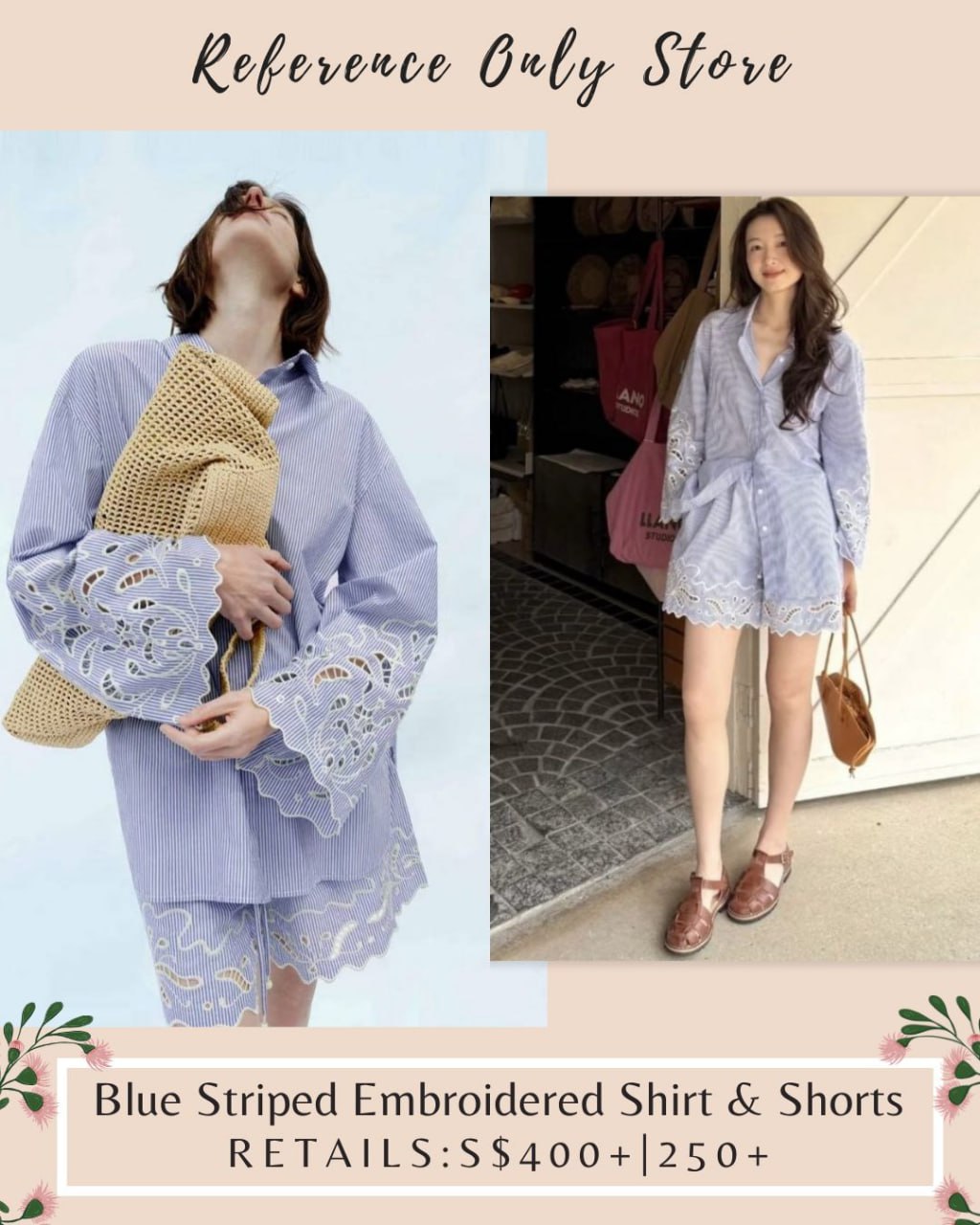 SE X EDI Blue striped embroidered shirt and shorts