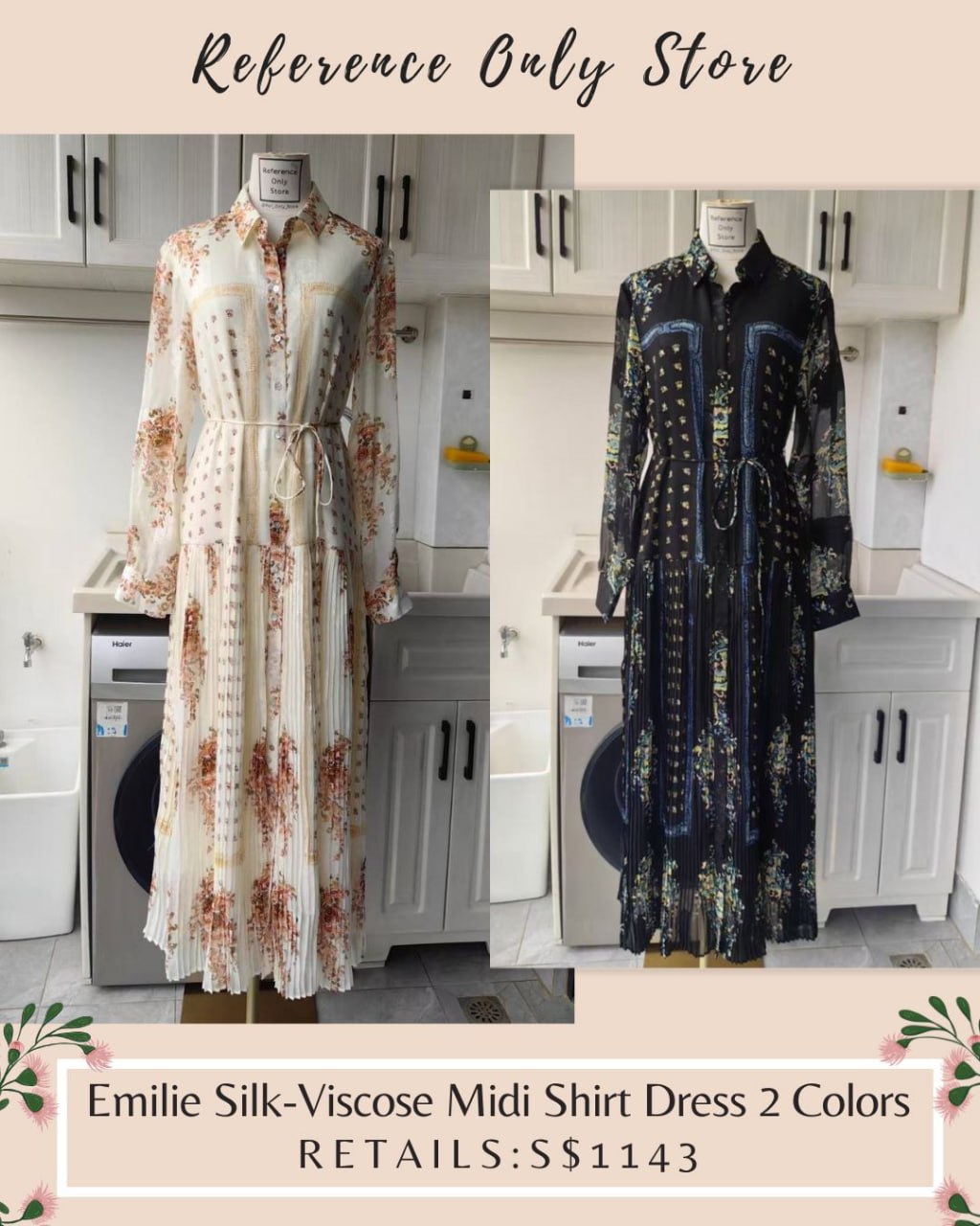 uj Emilie silk viscose blend midi shirt dress in 2 colors