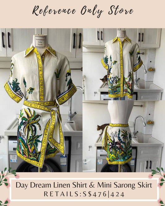AM Day dream linen shirt and mini sarong skirt