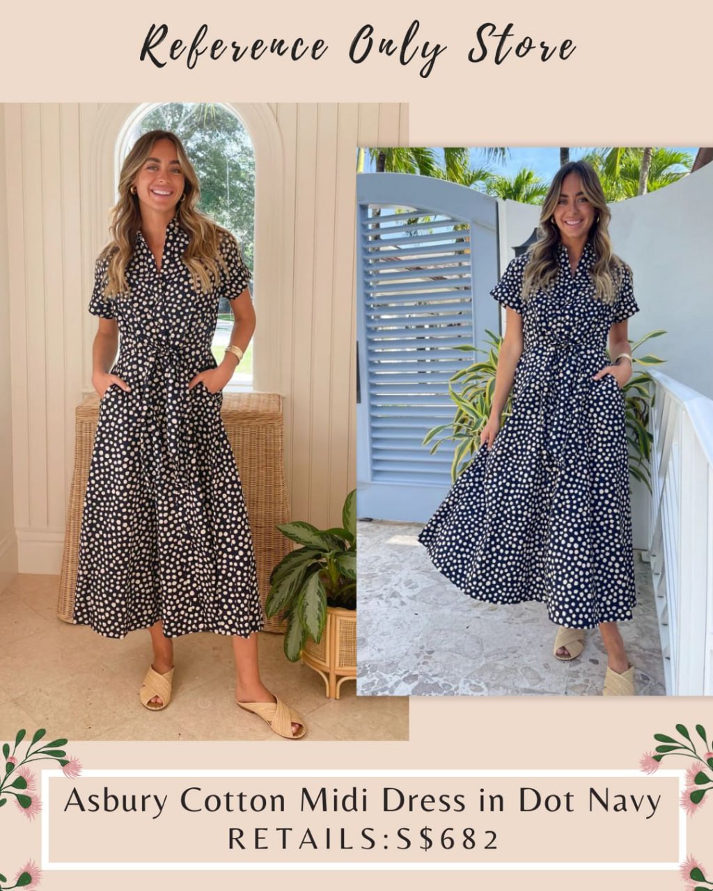 CC Asbury Navy Dot cotton midi dress