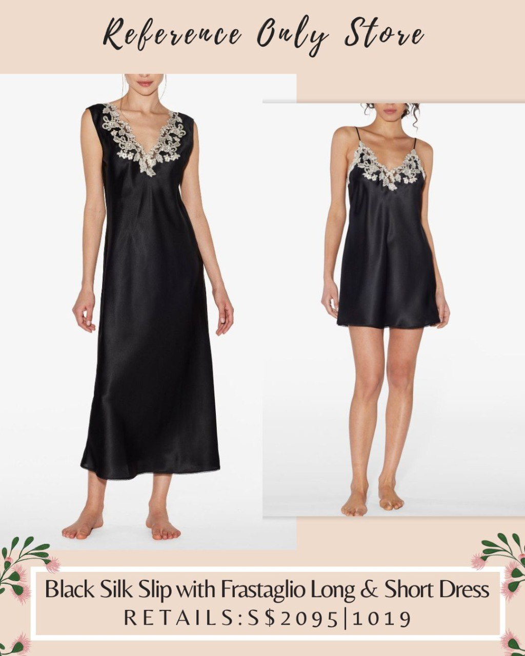 LP Black Silk slip with Frastaglio lae details in long and short dress