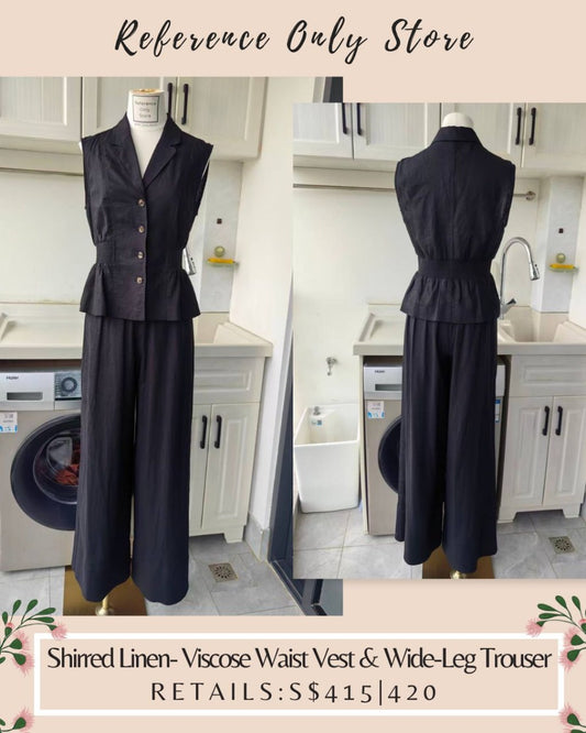 ME shirred linen viscose waist vest & wide leg trouser